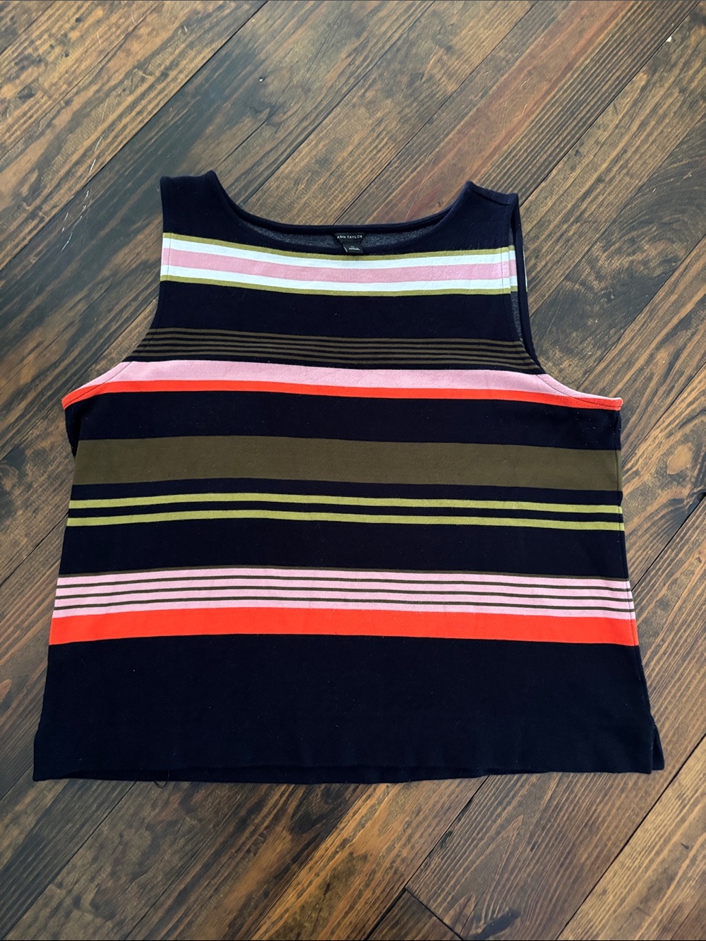 Ann Taylor Black Tank Top with Multicolor Stripes